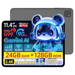タブレット 11.4インチ Android15 Rebecco M50 simフリー Helio G99 Tablet 2.4K IPS 90Hz RAM24GB+ROM128GB トリプルカメラ 顔認証 GPS搭載 4G通話/BT5.2/OTG/無線投影/GMS/Widevine L1対応 8000mAh 515g軽量 日本語仕様書