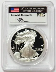 1998年 P アメリカン シルバー イーグル マーカンティ サイン入り $1 プルーフ 1オンス コイン PCGS PF 70 DCAM