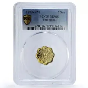 フィリピン 5 銭共和国貨幣 メルチョラ アキノ KM-206 MS68 PCGS コイン 1975