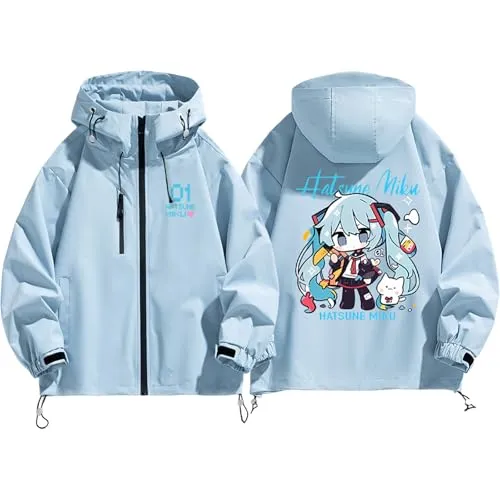 [Plazhen] 初音ミク 印象 ジャケット Hatsune Miku風 コスプレ衣装 撥水 防風 服 アウトドアアウター マウンテンパーカー 男女兼用 アニメ キャラクター グッズ cos cosplay (ブルー,S)