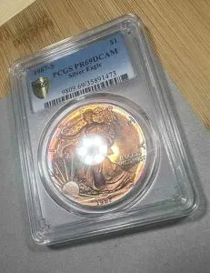 1987-S ASE アメリカン シルバー イーグル PCGS PR69DCAM プルーフ - 素晴らしいモンスタートーン