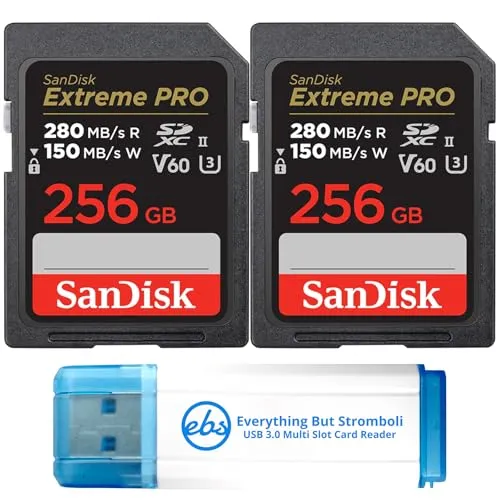 SanDisk (2パック) SDXC メモリーカード 256GB UHS-II Extreme Pro V60 写真とビデオ用 (SDSDXEP-256G-GN4IN) Stromboli Micro & SDカードリーダー1個付き