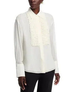 ラファイエットワンフォーエイト レディース トップス シャツ フリル シルク ブラウス Lafayette 148 New York Silk Ruffle Tuxedo Blouse Cloud