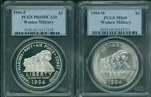 1994-P & 1994-W 軍服を着た女性 シルバー ドル PCGS MS69 & PR69 PF69 2 コイン セット