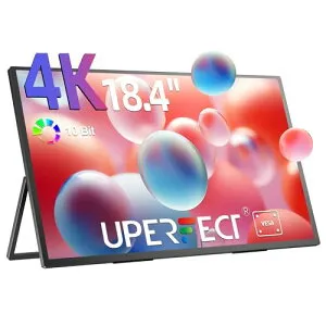 UPERFECT モバイルモニター 18.4インチ 自立型 スタンド付き 大画面 ポータブルモニター 4K 3840*2160 UHD 300nit輝度 非光沢 IPS 液晶パネル ブルーカット VESA対応 薄型 持ち運び サブモニター スピーカ
