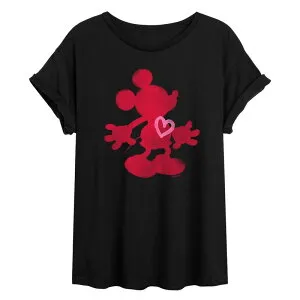 ディズニー レディース トップス Tシャツ Disney's Mickey Mouse Juniors' Heart Ink Oversized Tee Black ブラック