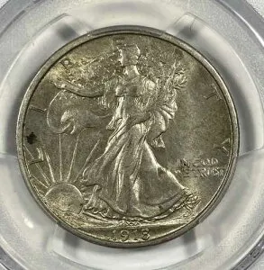 1918-S ウォーキング・リバティ ハーフ .50。PCGS AU58。