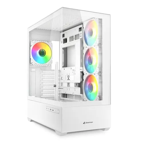 Sharkoon 背面コネクタ対応ミドルタワーPCケース SHA-AK6-RGB-WT ピラーレス構造 ATX/Micro ATX/Mini-ITX規格マザーボード対応 ARGBファン4基標準搭載 日本正規代理店品