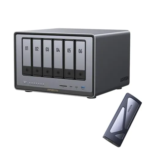 UGREEN NASync DXP6800 Pro 6ベイNASバンドル M.2 SSD 外付けケース付属 Intel i5 1235u 10コアCPU 8GB DDR5 RAM 内蔵128GB SSD 10GbE x 2 M.2 NVMeスロット x 2