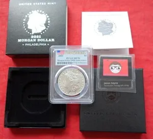 2021-P $1 MS70 PCGS モルガン 99.9% シルバー ドル ファーストストライク USA 国旗ラベル