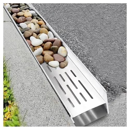 バルコニー用トレンチ排水装飾排水路格子、石畳造園雨水排水システム、ガーデンデッキ雨水溝格子プレートキット(H5*W6.5CM/H1.97*W2.56IN)