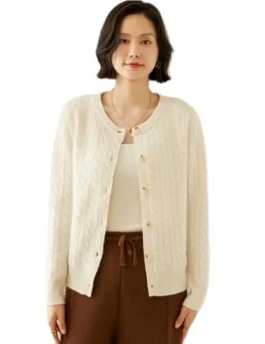 [Aecsoc] 軽量ピュア100%カシミアカーディガン アーガイル 秋冬 冬 厚手 おしゃれ M ~ 2XL レディースNF2460(白,M)