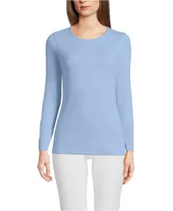 ランズエンド レディース トップス Tシャツ Lands' End Women's Long Sleeve Micro Rib T-Shirt Light sea blue ブルー
