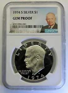 1974-S $1 NGC ジェム プルーフ シルバー アイゼンハワー ドル 40% IKE ラベル