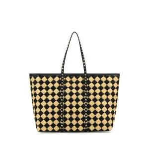 Valentino Garavani ヴァレンティノ レディース トートバッグ 6W2B0R25FFSEX9 Embroidered raffia Rockstud shopping bag Checked onesize 【送料無料・関税込】