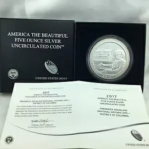 2017-P 5 オンス シルバー クォーターダラー ATB フレデリック ダグラス NH サイト-DC 箱&COA付き