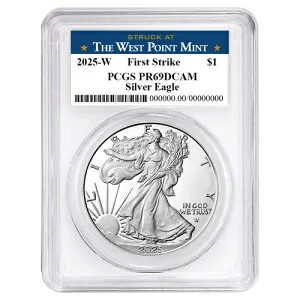 2025-W プルーフ $1 アメリカン シルバー イーグル PCGS PR69DCAM FS ウェスト ポイント ラベル ホワイト...