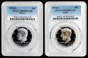 2 コイン ロット - 1976 S プルーフ シルバー / クラッド 50C ケネディ ハーフダラー PCGS PR69DCAM