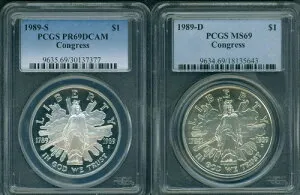 1989-S & 1989-D コングレス シルバー ドル PCGS MS69 & PF69 PR69 2枚セット