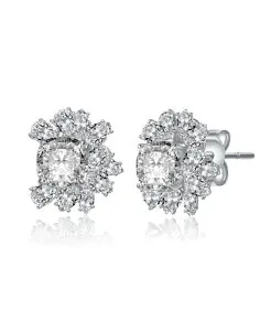 ジュネヴィヴェ レディース アクセサリー ピアス・イヤリング Genevive Sterling Silver 14k Gold Plated Cubic Zirconia Flower Cluster Stud Earringsilver シルバー