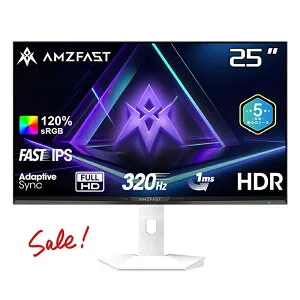 ＼4,319円値下げ+2倍ポイント／☆白色 ゲーミング モニター 320Hz 白 Fast IPS 0.5msMPRT 24.5インチ 24インチモニタ sRGB120% 320cd/m2 液晶ディスプレイ Adaptive Sync対応 HDMI2.0×2 DP1.4×2 低ブルーライト ホワ