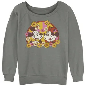 ディズニー レディース トップス Tシャツ フラワー柄 パイル フラワー グラフィック Disney's Mickey Mouse And Minnie Floralove Juniors' Graphic Slouchy Terry Gray Heather グレー