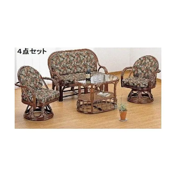 リビング４点セット ラウンドチェア2脚＆二人掛けラブチェア1脚＆テーブル1台 今枝商店 籐ラタン家具 Y1000ABset Y-1000ABset