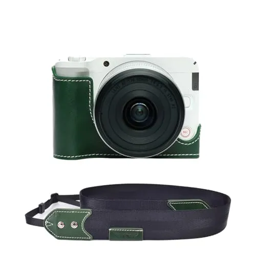 TP Original Canon EOS R50 V 専用 ハンドメイド+Rカメラストラップ 本革 ボディケース ハーフカメラケース バッグ カバー 電池交換便利 底面開閉 手作り 専用対応カメラカバー (グリーン)