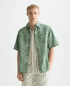 スコッチアンドソーダ メンズ トップス シャツ 半袖 コットン SCOTCH & SODA Men's Washed Cotton Short-Sleeve Shirt Garden green グリーン