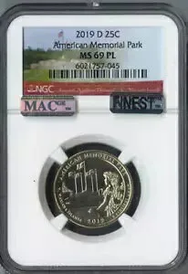 2019 D アメリカン メモリアル クォーター NGC MS69 PL E.R. MAC 品質 *BF