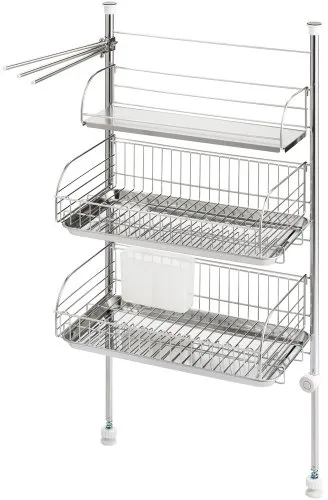 ヨシカワ 突っ張り水切り バスケットが外せる シルバー 1305037 43.4×24×71-111cm