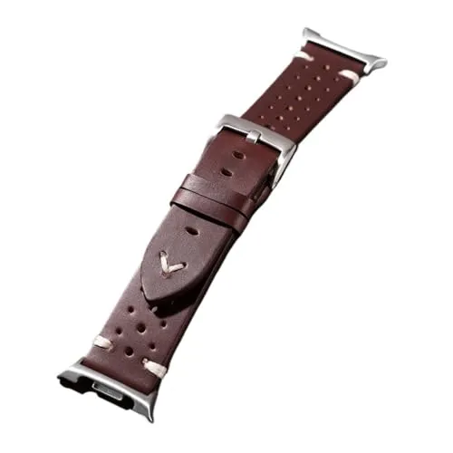 [SLFJEYTX] レザーストラップ オイルワックス牛革 ハンドクラフトウォッチバンド Galaxy Watch 8/Classic 40/44mm スポーツベルトブレスレット用 1個(Red Brown,22mmSilver Adapter)