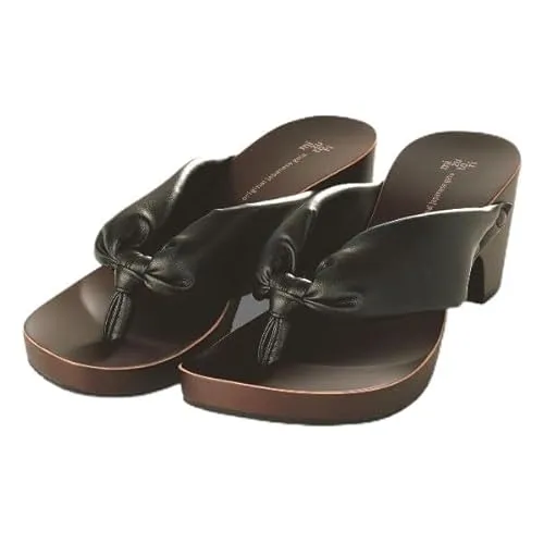 [mizutori] みずとり工業 hitete(ハイテテ) 洋服にも合うモダン下駄 KCW-19 シフォンカーフ黒／シフォンカーフ黒 6.5cmヒール (オリジナルかかと保湿クリーム付き) げたのみずとり (S)