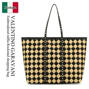 【数量限定・在庫限り・早い者勝ち！】 バレンチノ / かばん / カバン / Valentino Garavani Embroidered Raffia Rockstud Shopping Bag / 6W2B0R25FFS / 6W2B0R25FFS EX9 / 6W2B0R25FFSEX9 / トートバッグ