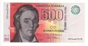 ? フィンランド 500 マルカア 1986 PreEURO 紙幣 n.7016467379 P-120 紙幣
