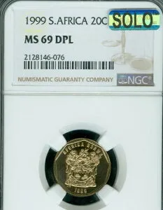 1999年 南アフリカ 20セント NGC MS69 DPL MAC SOLO 最高グレード＆スポットレス 希少品 *