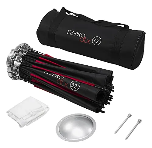 Fotodiox EZ-Pro DLX 32インチ 折りたたみ式ビューティーディッシュ&ソフトボックスの組み合わせ Bowensインサート&グリッド付き シルバー反射インテリア&プレート ダブルディフュージョン