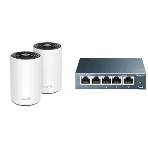 【セット買い】【Amazon.co.jp限定】TP-Link WiFi 6E ルーター tri band メッシュWi-Fiシステム 中継 スマートテレビ 対応 無線LAN 2.5Gbps AXE5400 (2402 + 2402 + 574Mbps) D