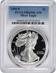 2000-P アメリカン シルバー イーグル ドル PR69DCAM PCGS プルーフ 69 ディープカメオ
