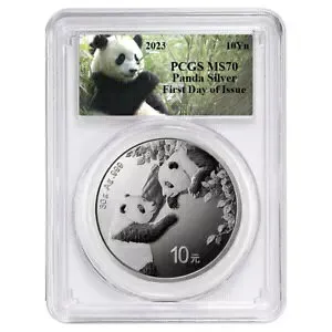 2023 10 元銀中国パンダ PCGS MS70 FDOI パンダ ラベル