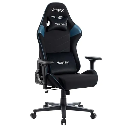 VESTEX(ベステックス) S2シリーズ ゲーミングチェア ブルー 高撥水メッシュファブリック ポケットコイル入り 低座面 振動機能付きランバーサポート 背面ポケット付 3Dワイドアーム VES-S2BL