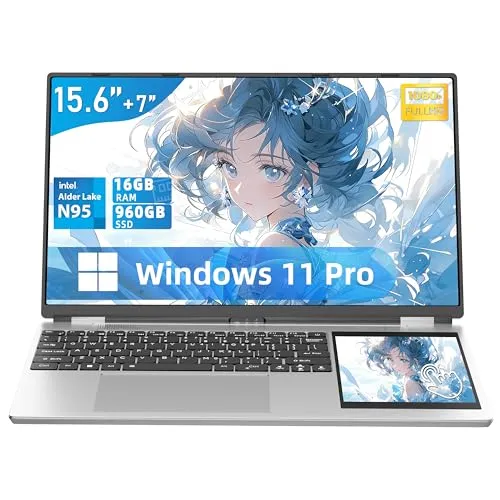 15.6インチ1920*1080 IPS&+7インチタッチスクリーンノートパソコン【MS Office 2019/Win 11Pro】 12世代Celeron N95 最大3.4Ghz/メモリ:DDR４ 16GB/SSD:960GB パソコンノート/Typ