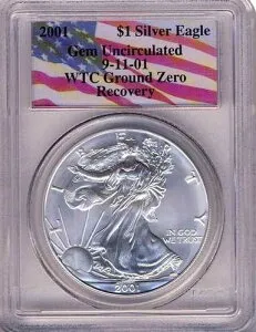 2001 P PCGS 宝石 未流通 9-11-01 WTC グラウンドゼロ 回収 SAE シルバー ドル