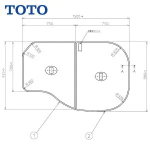 【PCF1600LR】TOTO 軽量把手付き 組み合わせ式 ふろふた 2枚組 1500mm×980mm