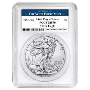 2022年 (W) 1ドル アメリカン シルバー イーグル PCGS MS70 FDOI ウェストポイント ラベル ホワイトフレーム