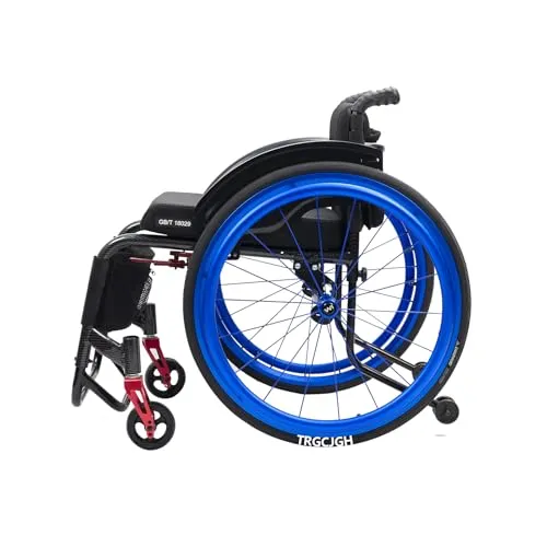TRGCJGH スポーツ車椅子、成人用自走式軽量 アルミ製 車椅子、転倒防止設計 手動車椅子 旅行用 外出用 車いす 持ち運び易い(16.5" Seat Width,Blue)