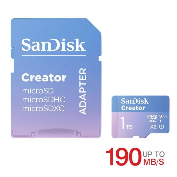 マイクロsdカード microSDXC 1TB SanDisk Creator UHS-I U3 V30 A2 4K R:190MB/s W:130MB/s SDSQXAV-1T00-GN6MS SDアダプタ付 Switch対応 並行輸入品 翌日配達