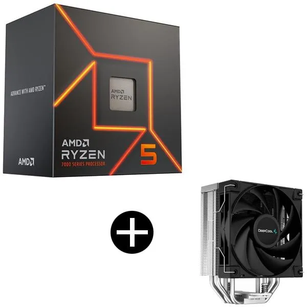 AMD Ryzen 5 7600 With Wraith Stealth Cooler 100-100001015BOX CPU (6C/12T 4.0Ghz 65W) + DEEPCOOL R-AK400-BKNNMN-G-1 サイドフロー型CPUクーラー セット