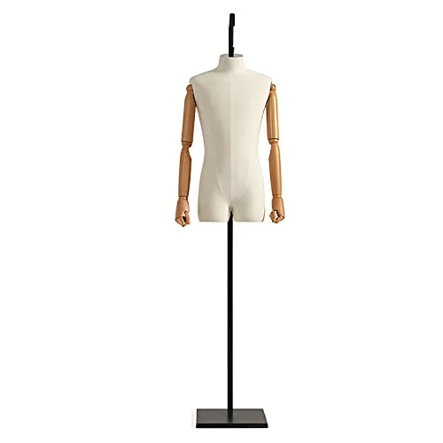 男性ハーフマネキントルソーボディ、吊り下げ調節可能なスタンド付き、衣料品店メンズスーツディスプレイラック、大人用マネキンドレスフォーム (Color : White, Size : With arm)
