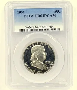 希少 1951年 PCGS PR64DCAM PR64 ディープミラーカメオ DCAM シルバー フランクリン ハーフダラー